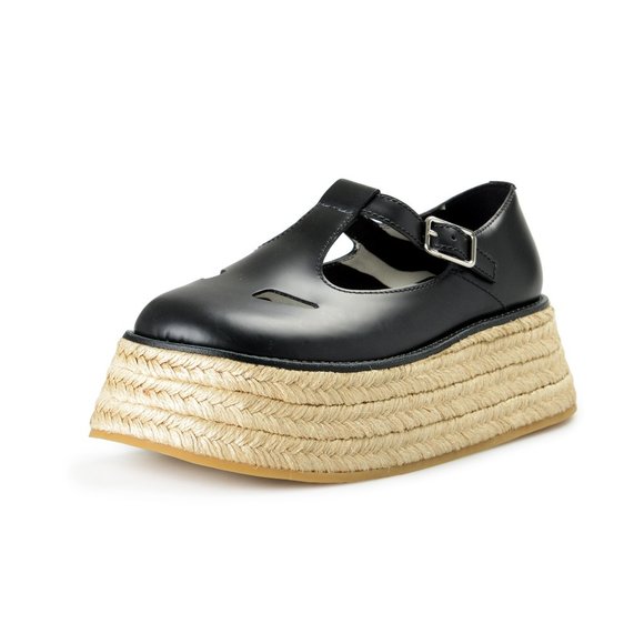 Burberry Shoes - Burberry Women's "ALDWYCH JUTE" Black Leather Platform Baby Doll Shoes